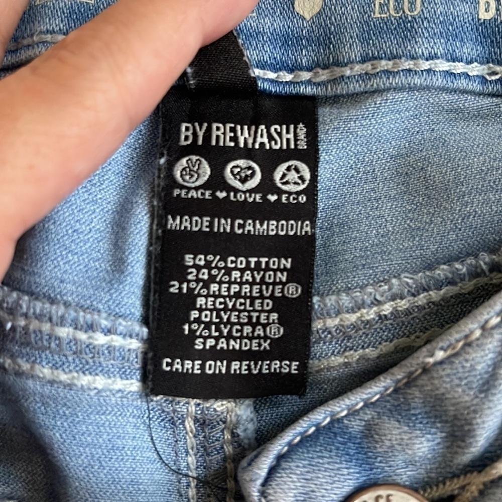 Rewash light wash super high rise peace love eco jean shorts size 5 size 27 - Picture 9 of 10